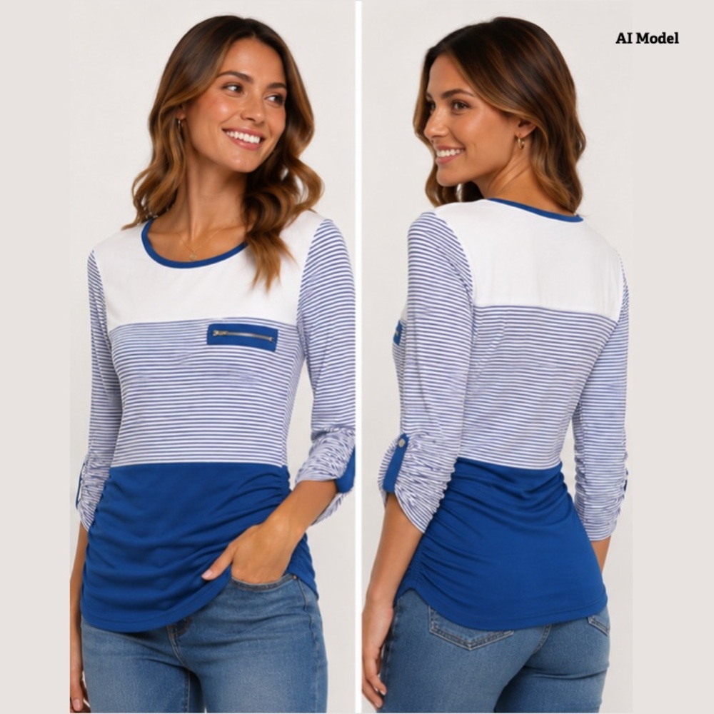 Blue and White Striped Fitted Top by Love Nation